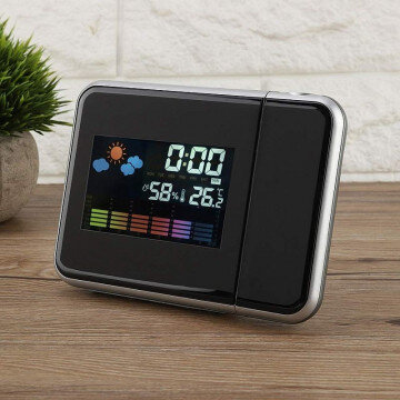 Ceas de Birou Procart Proiector cu Led Reglabil Ecran Lcd Alarma Data Statie Meteo de Interior Negru