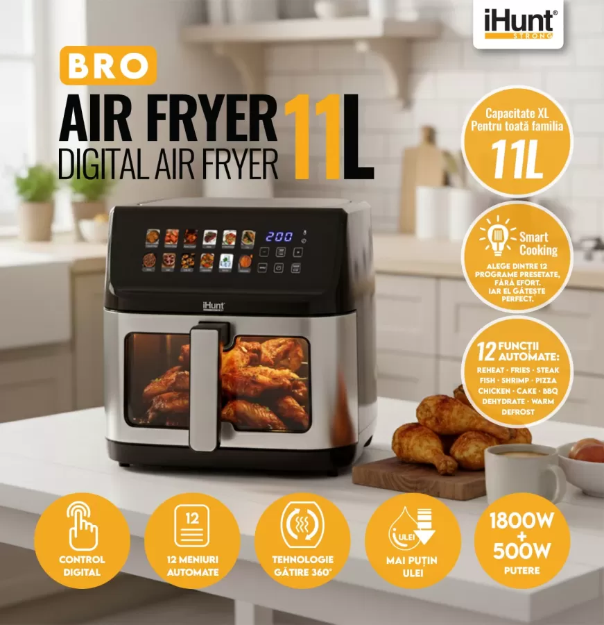Friteuza cu Aer Cald iHunt Bro 11L 12 Programe — imaginea 5