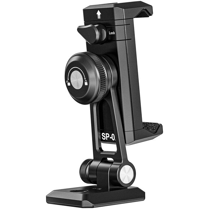 Suport SP-02 cu eliberare rapida, Compatibil cu Trepied / SelfieStick cu filet de 1/4 sau 3/8 inch, 66-96mm, 40x60x105mm, Negru