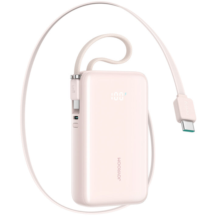 Acumulator extern JR-PR2L 10000mAh, 3x USB-C, 35W, Incarcare rapida, Roz