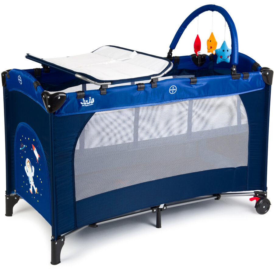 Patut Pliabil Sleepy Baby Space Adventure cu 2 Niveluri 0 Luni+ Maxim 15KG Albastru