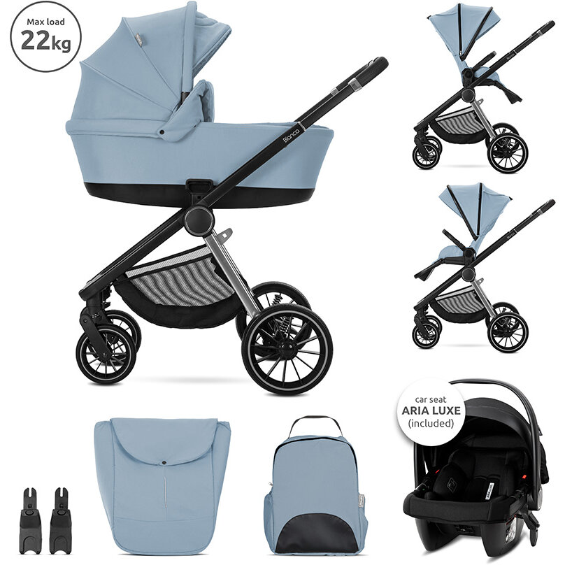 Carucior Set 3 in 1 Bianca Cos Landou Individual Cosulet Auto Aria Luxe Inclus Cadru din Aluminiu pana la 22Kg Blue