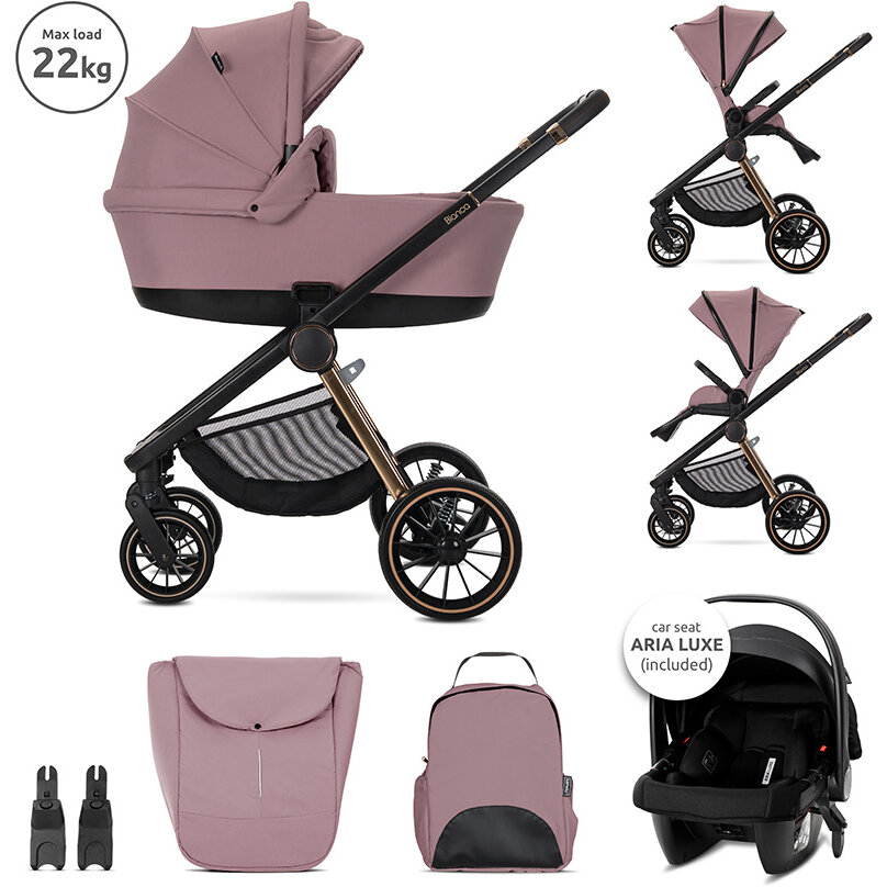 Carucior Set 3 in 1 Bianca Cos Landou Individual Cosulet Auto Aria Luxe Inclus Cadru din Aluminiu pana la 22Kg Pink