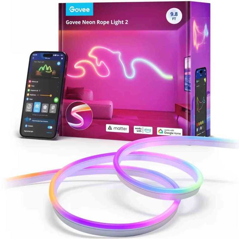 Banda LED inteligenta Neon H61D3 RGBIC Wi-Fi Bluetooth Matter 48W Sincronizare Muzica Alexa Google Asistant 3m Multicolor