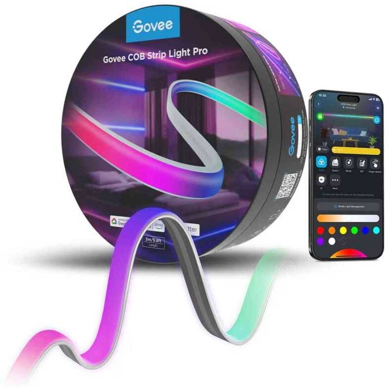 Banda LED Inteligenta COB Strip Light  RGBIC+W Matter Bluetooth Wi-Fi 450lm/m 1260 LEDs/m Alexa Google Asistant 3m Alb