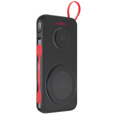 Baterie Externă Maxlife MXPB-08 10000mAh 22.5W QC + PD + FQI + QI 1 x USB-A - 1 x USB-C - 2 x QI Negru