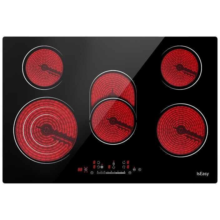 Plita Electrica Incorporabila LT5-02 Ceramica cu 5 Zone de Gatit 9 Trepte de Putere Timer Control Tactil 77CM Negru