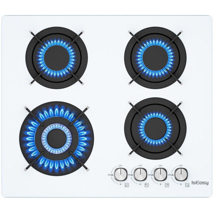 Plita Incorporabila pe Gaz MGBG-604B Sticla 4 Arzatoare Aprindere Electrica 60CM Alb