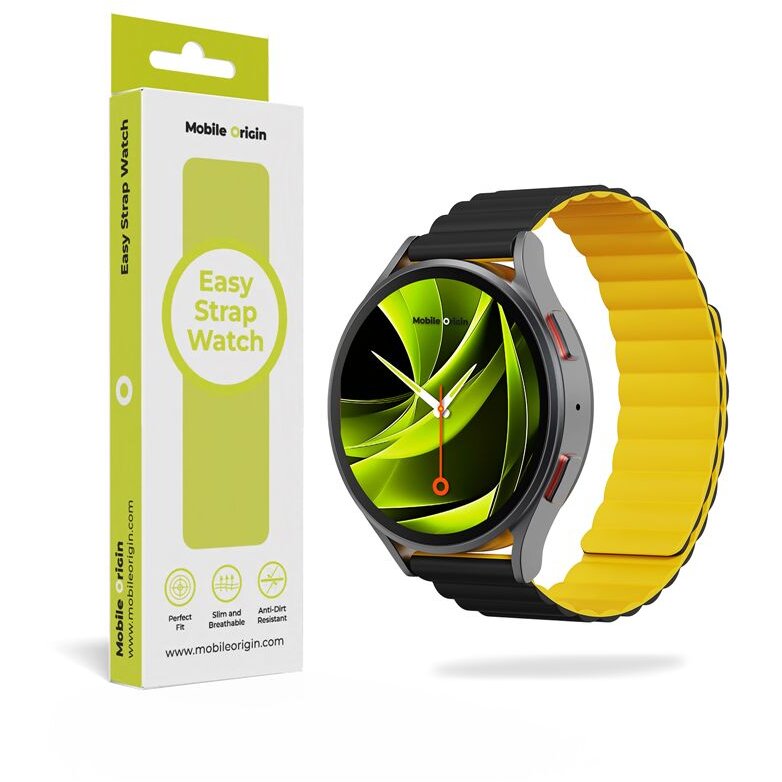 Accesoriu smartwatch Easy Strap, Inchidere magnetica, 20mm, Negru / Galben