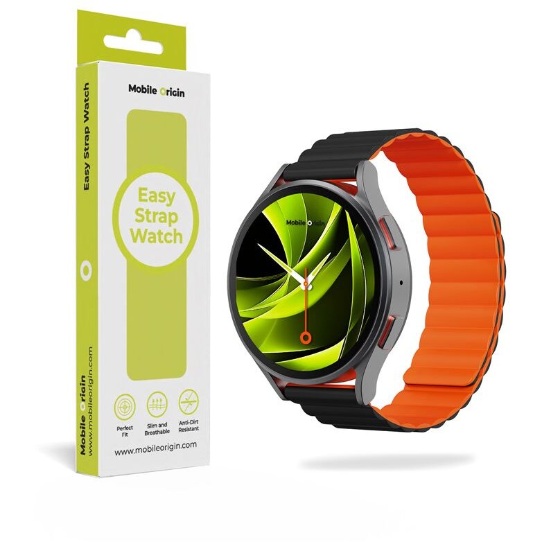 Accesoriu smartwatch Easy Strap, Inchidere magnetica, 20mm, Negru / Portocaliu