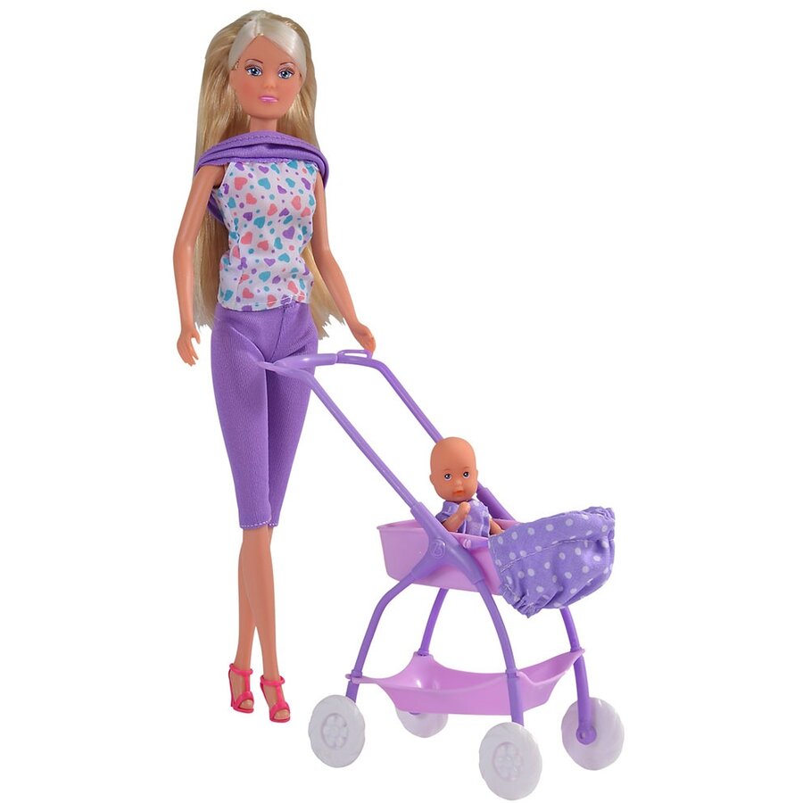 Papusa Steffi Love Baby Walk 29cm cu Carucior si Accesorii 3 Ani+ Mov
