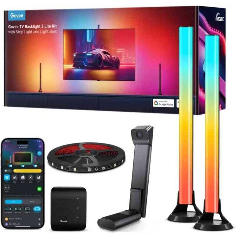 Set Banda LED + Lampa LED pentru TV TV Backlight 3 Lite H605A RGBICW TV 55-65inch Wi-Fi Bluetooth Negru