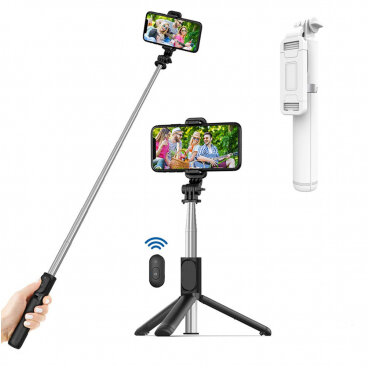 Selfie Stick Techsuit Q01 Bluetooth Universal cu Cleme Alb