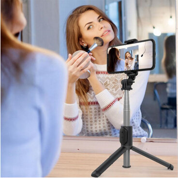 Selfie Stick Techsuit Q01 Bluetooth Universal cu Cleme Alb — imaginea 3