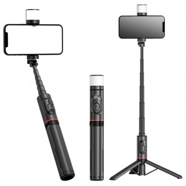 Selfie Stick Techsuit Q12S Bluetooth Universal cu Cleme Negru