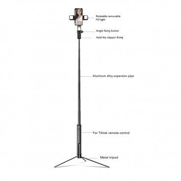Selfie Stick Techsuit K30S Bluetooth Universal cu Cleme Negru