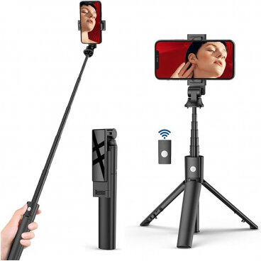 Selfie Stick Techsuit K22 Bluetooth Universal cu Cleme Negru