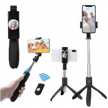 Selfie Stick Techsuit K06 Bluetooth Universal cu Cleme Negru