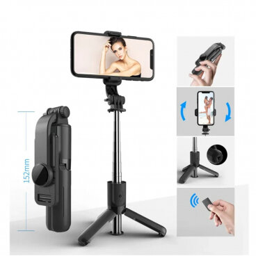 Selfie Stick Techsuit L11 Bluetooth Universal cu Cleme Negru