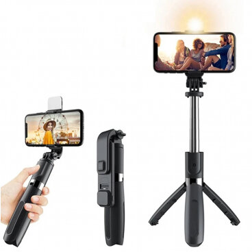 Selfie Stick Techsuit L02s Bluetooth Universal cu Cleme Negru