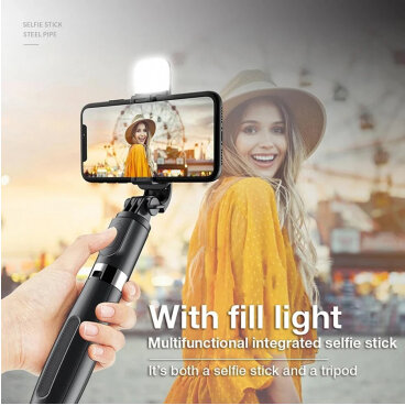 Selfie Stick Techsuit L02s Bluetooth Universal cu Cleme Negru — imaginea 3