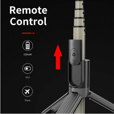 Selfie Stick Techsuit L07 Bluetooth Universal cu Cleme Negru — imaginea 2