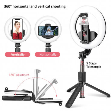 Selfie Stick Techsuit L07 Bluetooth Universal cu Cleme Negru — imaginea 4