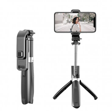 Selfie Stick Techsuit L02 Bluetooth Universal cu Cleme Negru