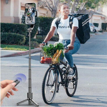 Selfie Stick Techsuit L18sMini Bluetooth Universal cu Cleme Negru — imaginea 2