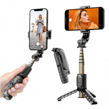 Selfie Stick Techsuit Q10 Bluetooth Universal cu Cleme Negru