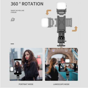 Selfie Stick Techsuit Q10s Bluetooth Universal cu Cleme Negru — imaginea 3