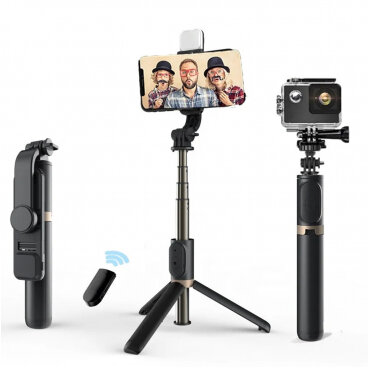 Selfie Stick Techsuit Q03s Bluetooth Universal cu Cleme Negru — imaginea 2