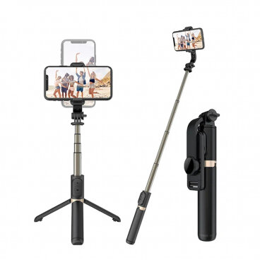 Selfie Stick Techsuit Q03 Bluetooth Universal cu Cleme Negru
