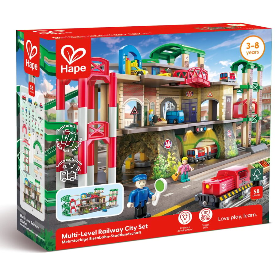 Jucarie Din Lemn Tren Pe 3 Nivele (58 Piese) Copii Varsta 3 Ani+6 Ani+8 Ani+ Multicolor