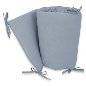 Apărătoare pentru Patut Qmini Muselina Dublă 180x30cm cu Panglici Material Certificat Oeko Tex Standard 100 Jeans