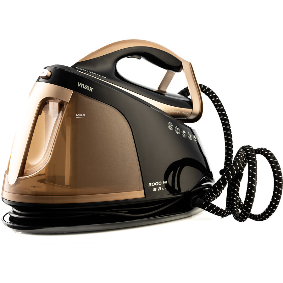 Statie de Calcat cu Abur IRS-8015B BGL Infinity Pro Rezervor Apa 1.5L Presiune Maxima 8Bar Termostat Reglabil Putere 3000W Negru/Auriu