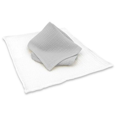 Set 2 Museline Qmini Multifuncționale Material Certificat Oeko Tex Standard 100 30x30cm +0luni Gri și Crem — imaginea 2