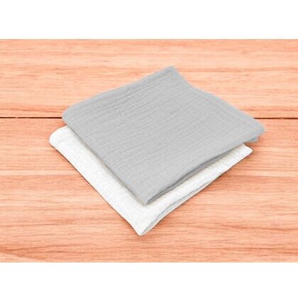 Set 2 Museline Qmini Multifuncționale Material Certificat Oeko Tex Standard 100 30x30cm +0luni Gri și Crem — imaginea 3