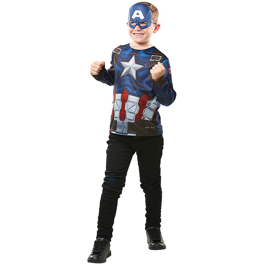 Set Costum Captain America 300111 Bluza si Masca Poliester Varsta 3 Ani+  Albastru