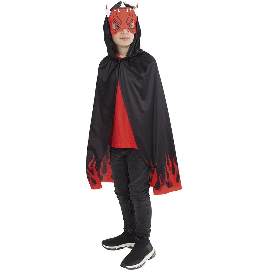 Set Costum Dracusor S5217 cu Pelerina si Masca Poliester Varsta 5 Ani+ Negru/Rosu