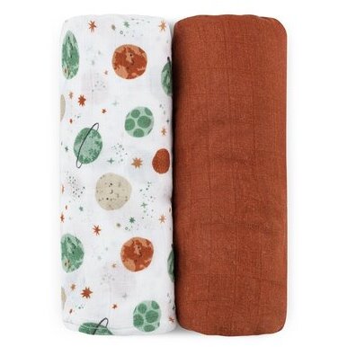Set 2 Scutece Petite&Mars Misty Muselina de Bambus Hipoalergenice Dimensiuni Mari 120 x 120cm Certificate Oeko Tex Standard 100 +0luni Celestial Planets