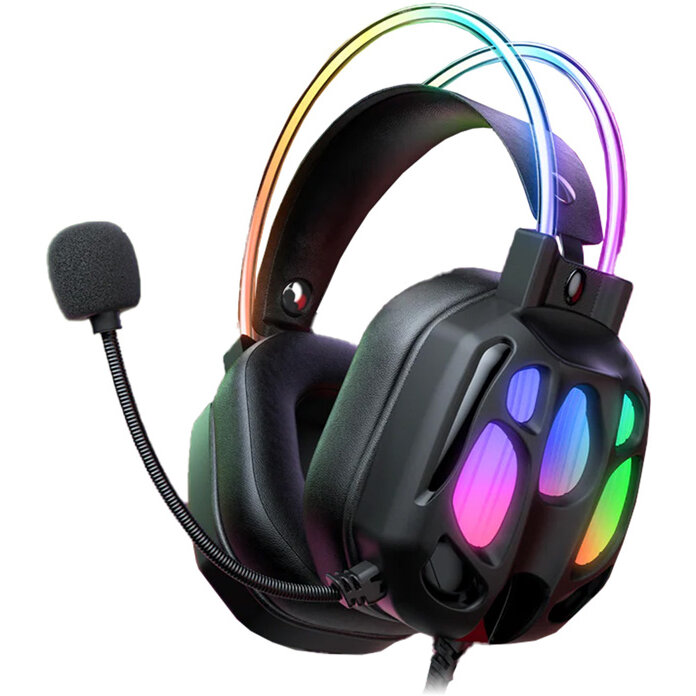 Casti X89, Microfon, USB / Jack 3.5mm, Driver 50mm, Lungime cablu 2.2m, Iluminare RGB, Negru