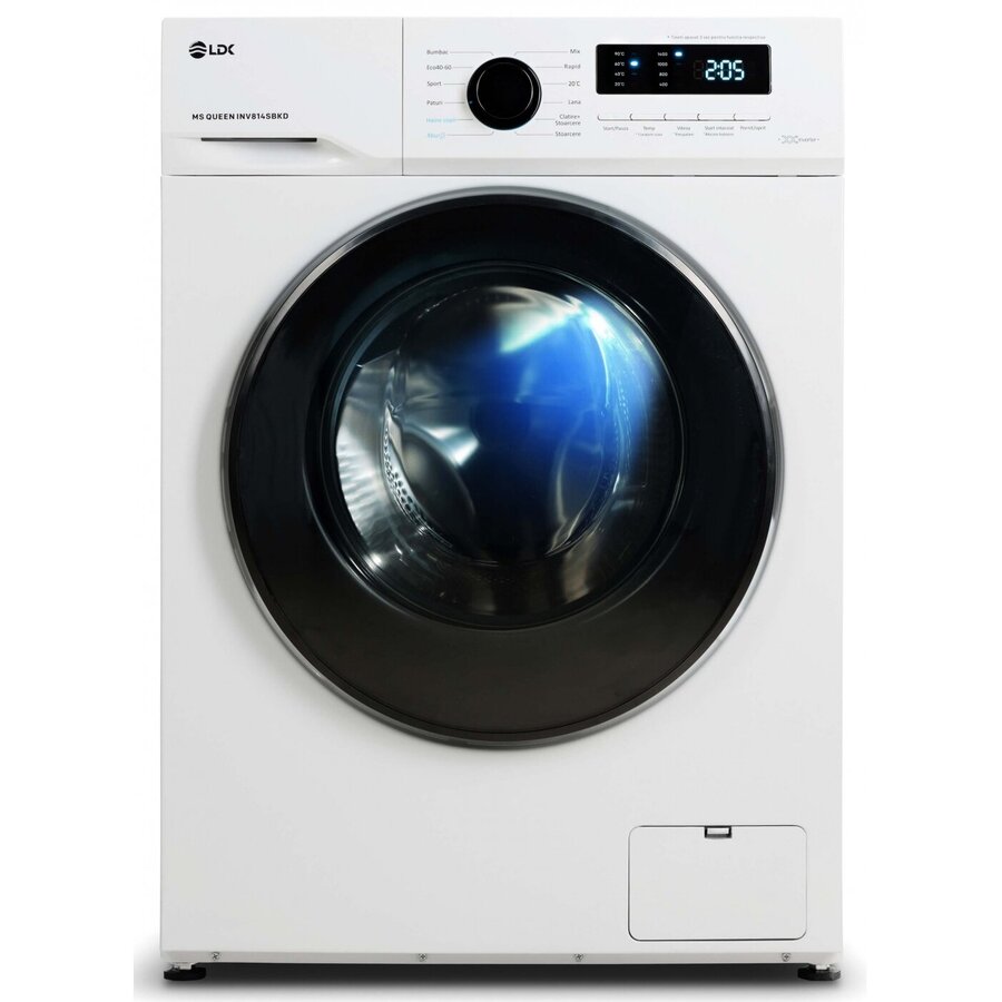 Masina de Spalat Rufe QUEEN INV814SBKD Clasa A Capacitate 8 Kg 1400 Rpm Steam Amanare Pornire DrumClean Motor Inverter Alb