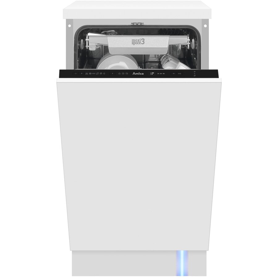Masina de Spalat Vase Incorporabila DIM42E6EBqO 10 Seturi 6 Programe 3 Sertare ECO AquaStop Dedurizare HalfLoad Indicator Luminos Albastru 45Cm Clasa E Alb