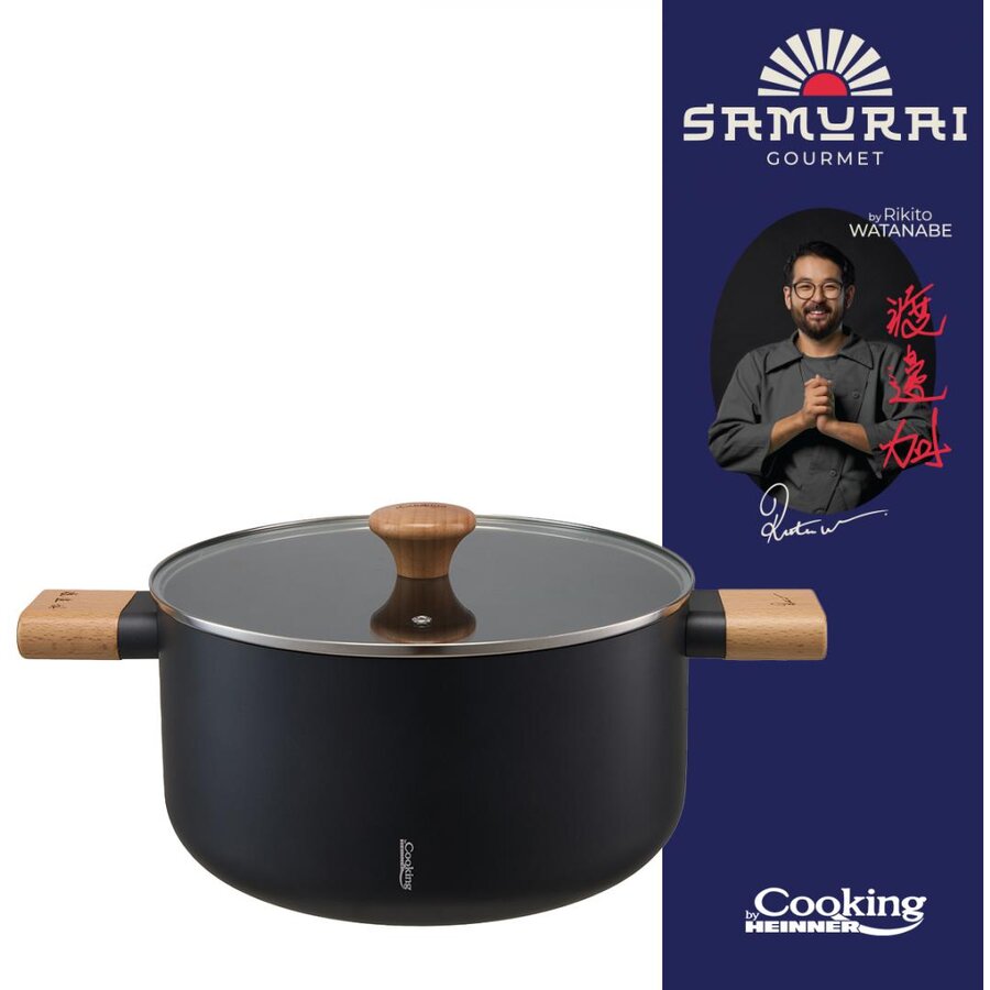 Semioala Aluminiu Rikito Watanabe Samurai Gourmet cu Capac 24x12.5cm 5.3l  Negru