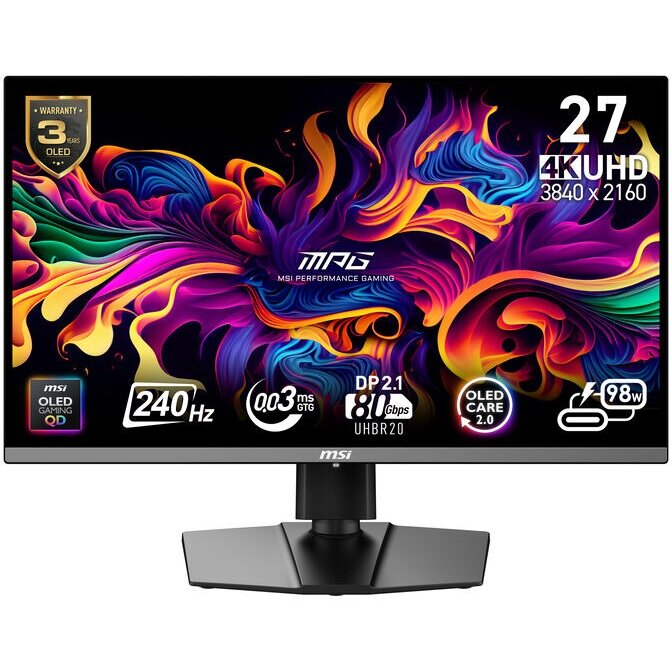 Monitor MPG 272URXDE QD-OLED 27inch Gaming Monitor 4K 240Hz OLED G-SYNC Compatible Negru