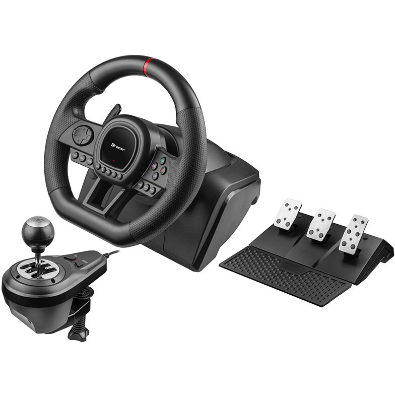 Set Volan Gaming SimRacer Manual Gearbox 6in1 cu Schimbator Viteze si Pedale Negru