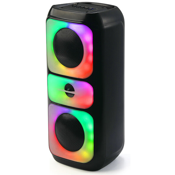 Boxa Portabila Powervox P2 TWS BT 5.0 Microfon cu Fir Radio FM Slot microSD RMS 20W Lumini LED Autonomie 6 Ore Negru