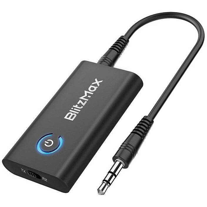 Transmitator si receptor audio BlitzMax BT05, Bluetooth 5.2, 250mAh, Autonomie 20h, Incarcare USB-C, Intrare / Iesire Jack 3.5mm, Negru - imagine 2