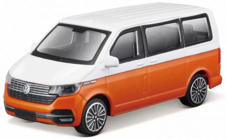 Macheta BBURAGO 1:43 Street Fire-Set 2-Volkswagen T6 1 Transporer +3ani Alb/Portocaliu